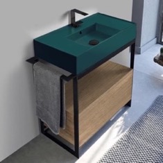 Modern  Console Vanity, Green Ceramic Sink, 35 inch